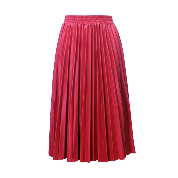 Женские юбки из искусственной кожи, женская элегантная повседневная модная плиссированная юбка - Цвет: Красный