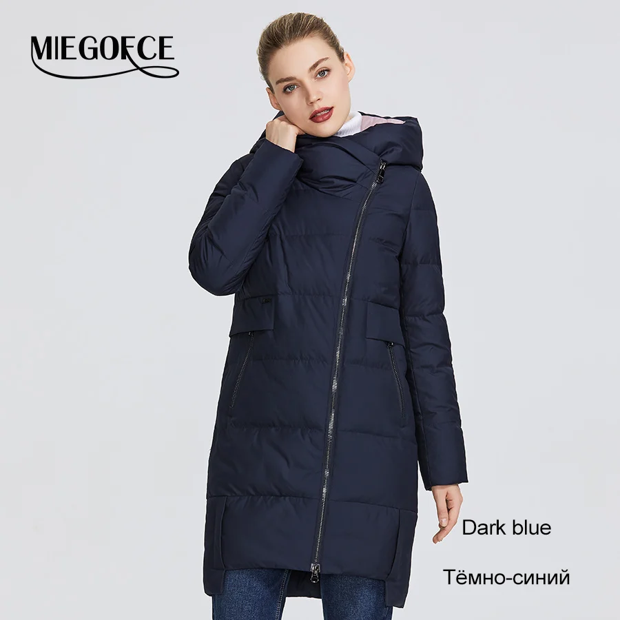 605 Dark blue MIEGOFCE Зимняя коллекция женская зимняя куртка сделан с настоящего биопуха ветрозащитный стоячий воротник с капюшоном пуховик имеет несколько необычных расцветок кривая что придает этой модели особенный стиль - Цвет: 605 Dark blue