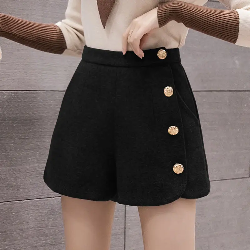 

Шорты женские на осень и зиму, повседневные шерстяные штаны с высокой талией, одежда для женщин