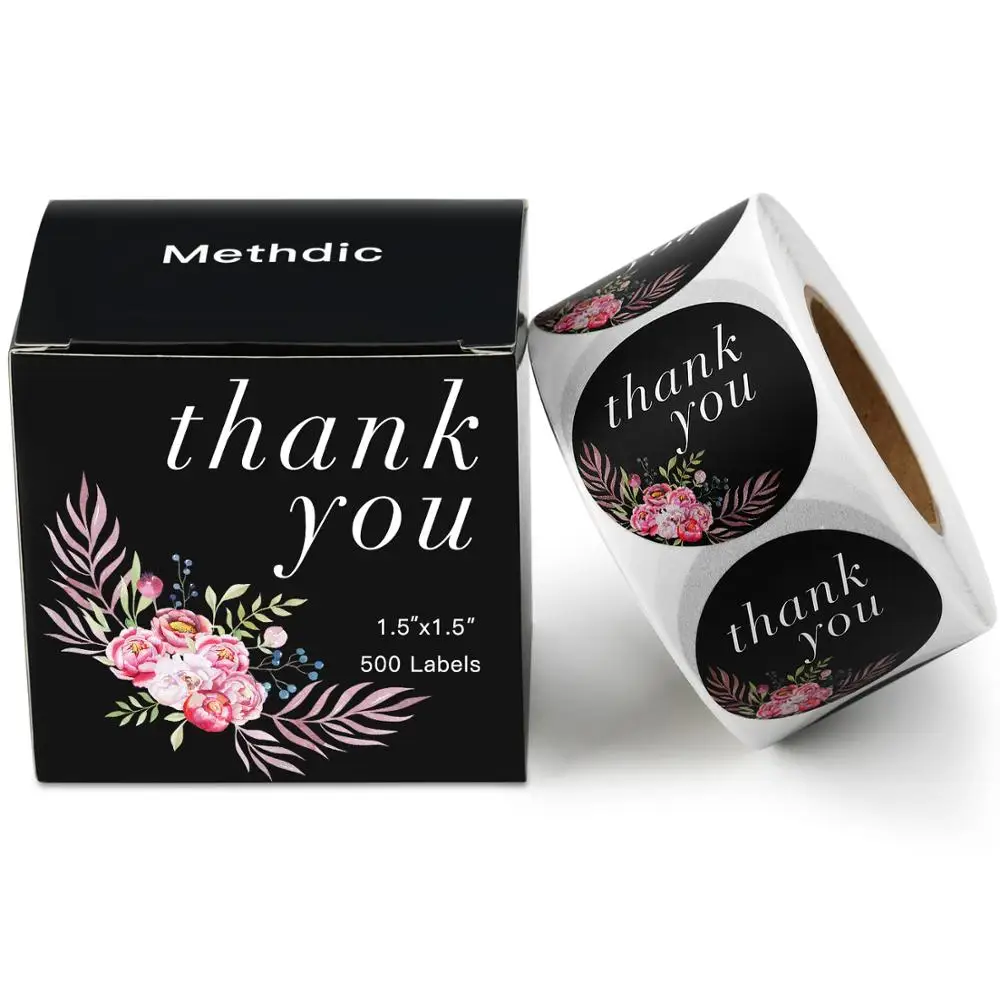 

Methdic 1.5 Inch Waterproof Flora Thank You Stickers Seal Labels