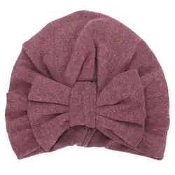 Зимняя однотонная шляпа с большим бантом для маленьких девочек; хлопковая шапка со складками; DXAA