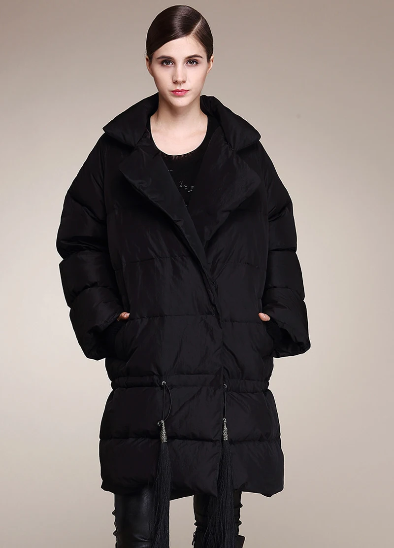 Elifashion, женский пуховик размера плюс,, толстый, белый, на утином пуху, женский, осень и зима, средней длины, с отворотом, модный пуховик