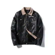 Мужская весенняя и осенняя кожаная куртка, утолщенная бархатная повседневная куртка из искусственной кожи с мехом, кожаная куртка из овечьей шерсти