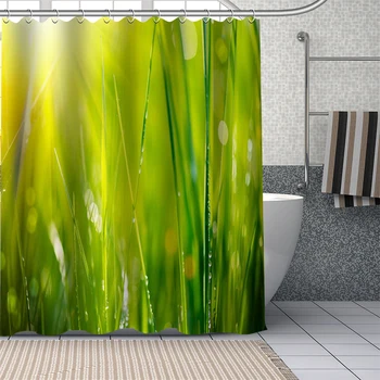 

Custom green glass Shower Curtains DIY Bathroom Curtain Fabric Washable Polyester for Bathtub Art Decor douchegordijn