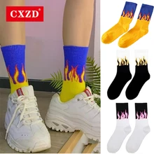 CXZD унисекс Пламя Черный Белый Желтый Пламя Новинка хип хоп носки Harajuku катание носки