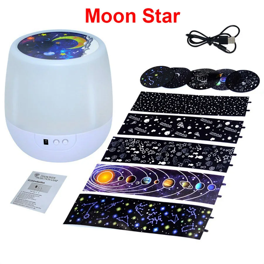 Moon Star Цветной проектор звездного неба, Ночной светильник с поворотом, звездная луна, ночная лампа, зарядка через usb для подарка на день рождения, романтическая детская лампа - Испускаемый цвет: Moon Star