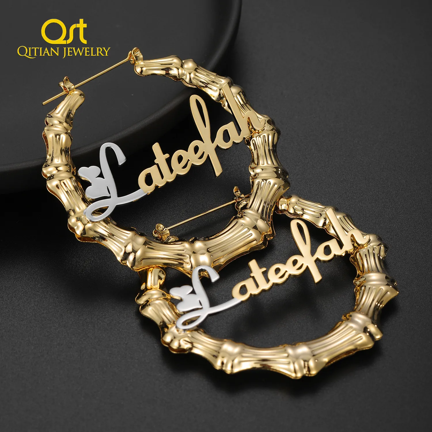 Personalized Bamboo Hoop Earrings 