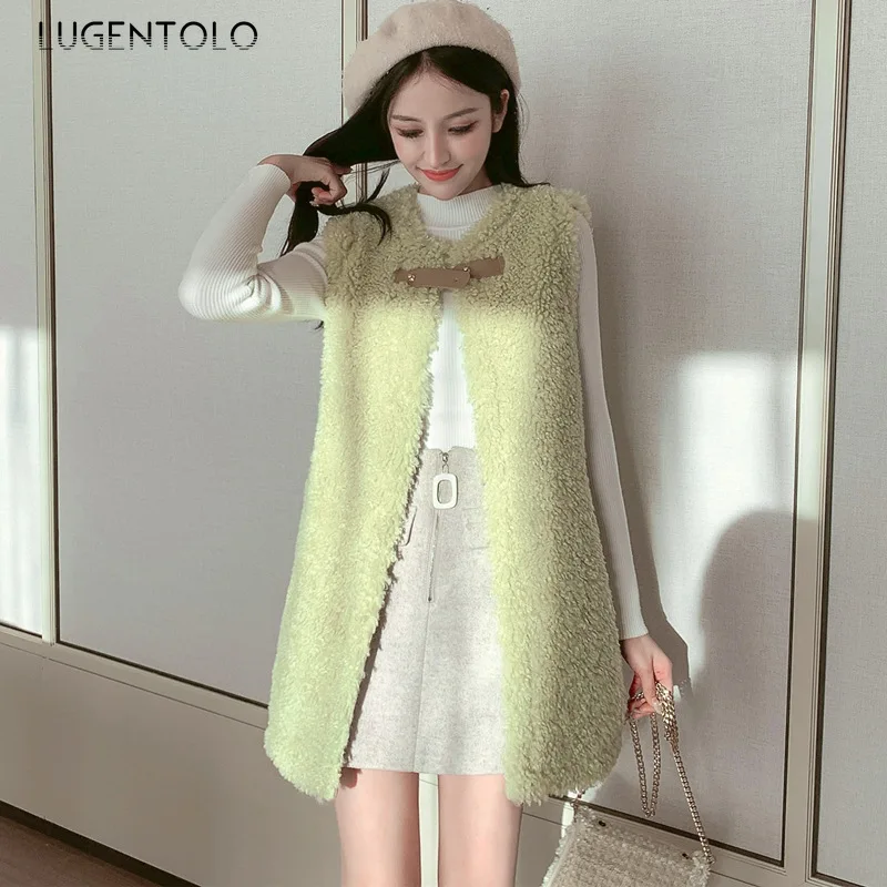 Lugentolo жилет женский мех одна овечья стрижка жилет осень зима мода Корейская версия плюшевый кашемир длинный жилет
