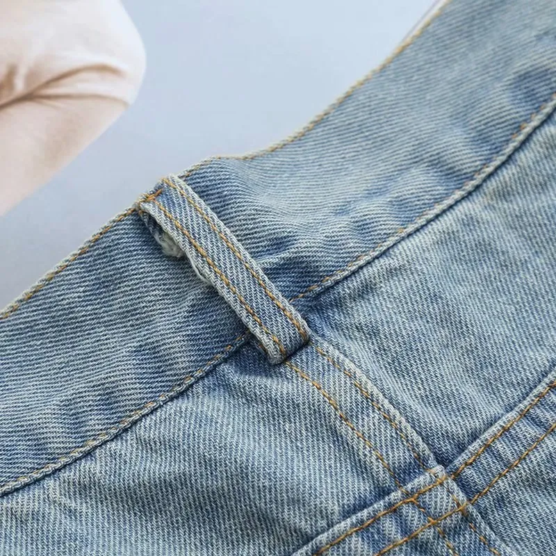 Новинка 2019 года повседневное для женщин джинсы с пэчворком модные рваные джинсы карман и кнопка прямые мотобрюки