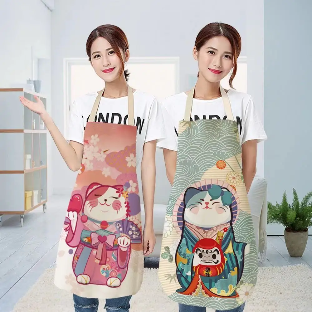 

1pc Kitchen Apron Japanese Style Fortune Cat House Cleaning Bib Cooking Tools Kitchen Accessories Cute Home Supplies