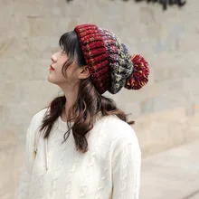 Головной убор с флисовой подкладкой, модные женские зимние теплые плотные шерстяные шапки, Лоскутные Полосатые Вязаные Непродуваемые шапки, женские шапки