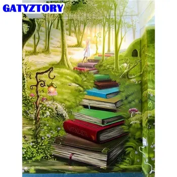

GATYZTORY Diy Framed Paints By Numbers Kits For Beginner The Forest Book Road Scenery Painting HandPainted Gift For Wall Picture