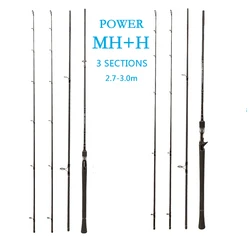 Carbon Lure Fishing Rod 3 Sections 2.7-3.0m 2 Tips MH H Super Hard Spinning Casting Rod Sea Bass Fishing Pole Bait Weight 7-35g