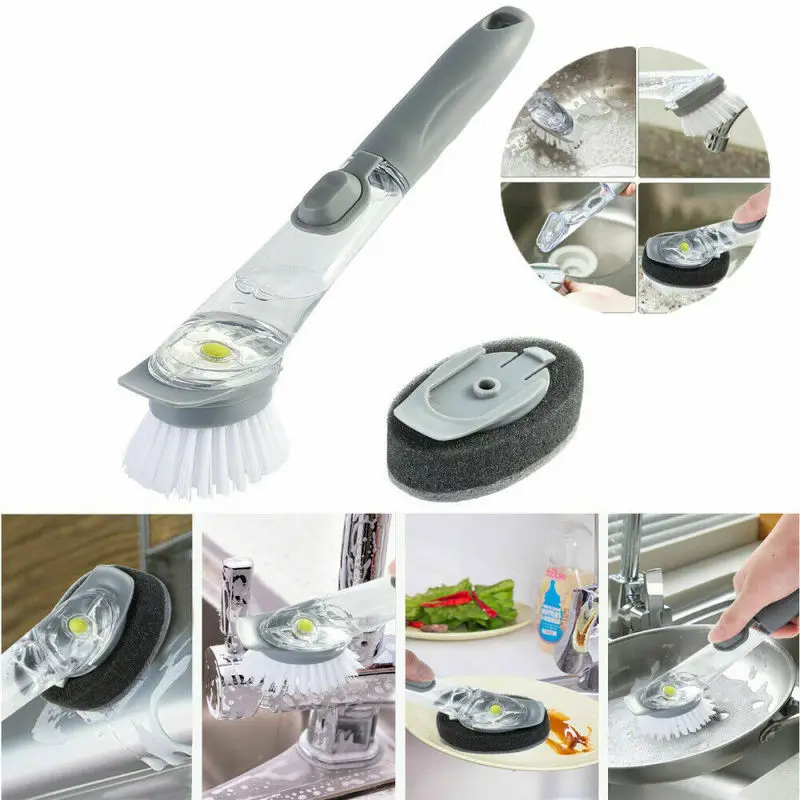 

Stain Remove Nonslip Wear Resistant Practical Soap Dispensing Kitchen Supplies Dish Wipe Powerful Press Cleaning Brush