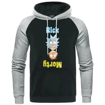 

Men's Raglan Hoodies Autumn Winter loose Sweatshirt rick and morty printed men Pullover casual Warm mens Anime Fleece Streetwear