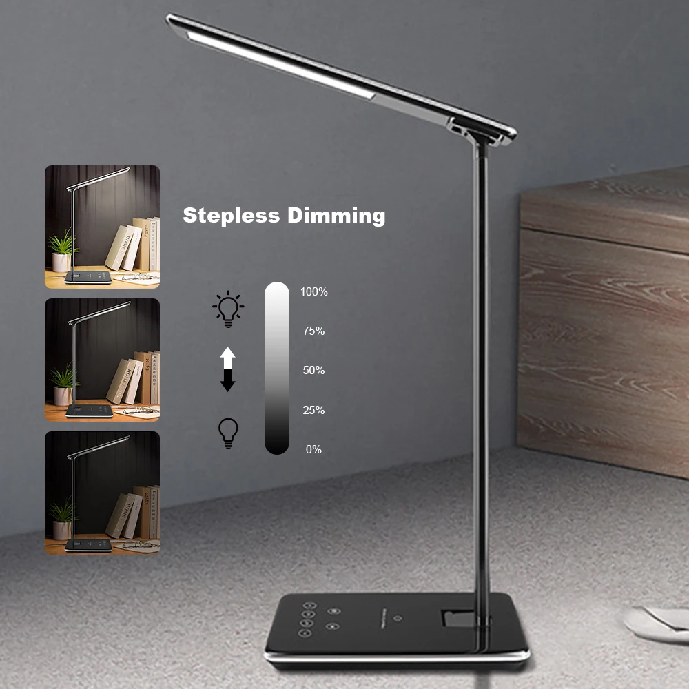 LED Table Lamp QI Wireless Charging Multi-Function LED Desk Lamp Desktop Light Dorm Room Modern Off