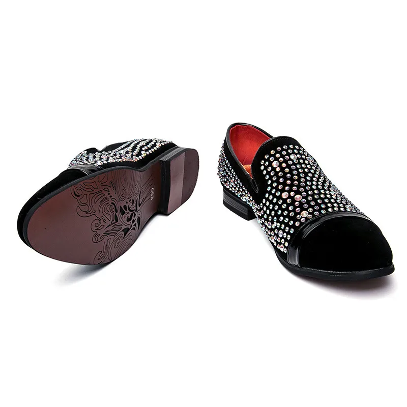 Rhinestone Design Men Loafers Size 38-43 New Fashion Suede Leather Oxfords Slip-on Moccasins Casual Shoes