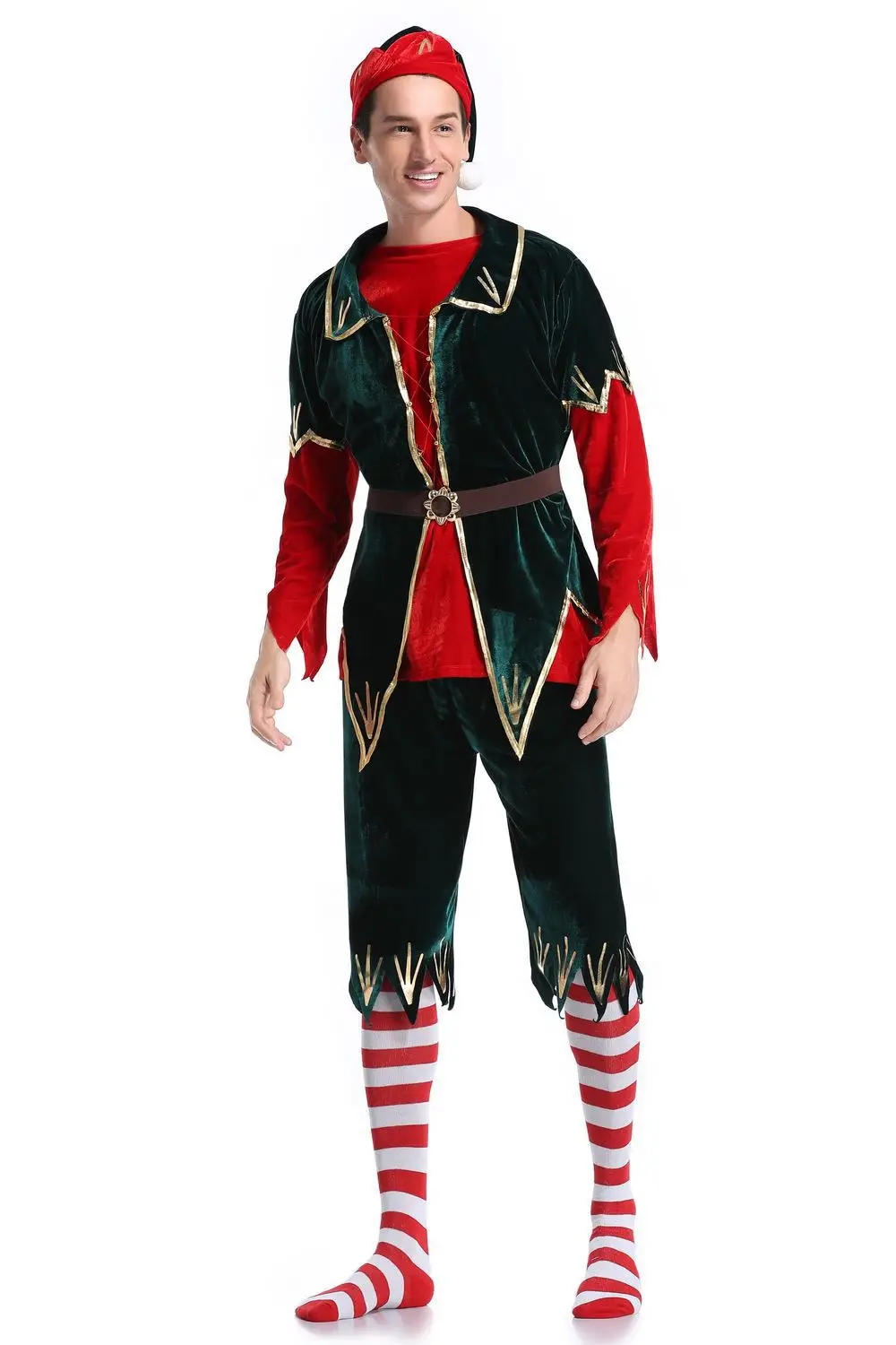 Men set Рождественский костюм эльфа для пар, женский и мужской костюм Санта-Клауса, Рождественский костюм Санта-Клауса, наряд для пар размера плюс - Цвет: Men set