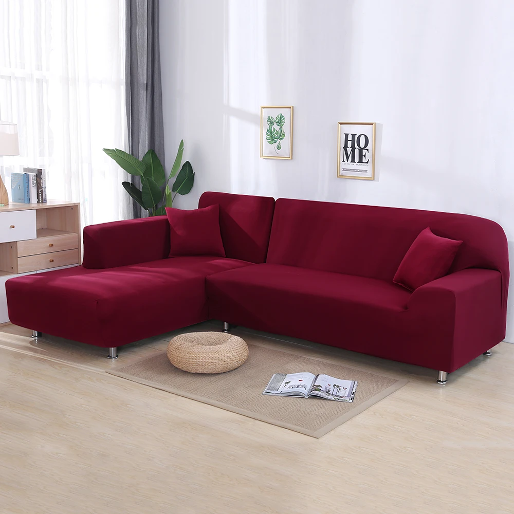 Printed L Shaped Sofa Cover Living Room 2 Pcs Stretch Covers for Corner Sofa Sectional Chaise Longue Sofa Slipcover Corner - Цвет: A-wine red