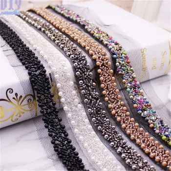 

10 Yards Crochet pearl Beads Lace Fringe Trim Ribbon Sewing Fabric Craft Clothes Wedding Curtain Home Decor