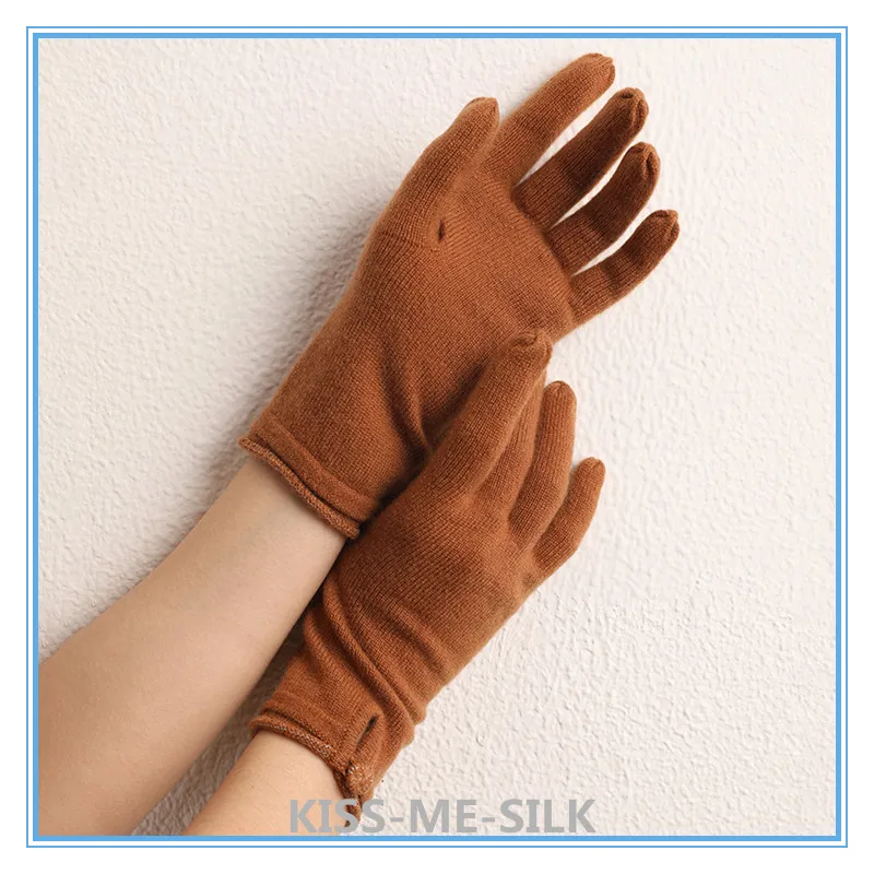 

KMS Autumn Winter Knitted Cashmere solid color split finger gloves silver side buttoned gloves for Women 8.5*25CM/25G