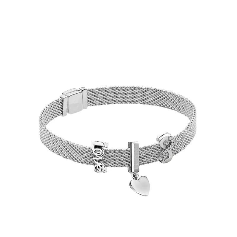 

New 925 Sterling Silver Original Pans Reflexions Infinity Love Bracelet Set Heart Love Clip Charm for Women DIY Jewelry Gift