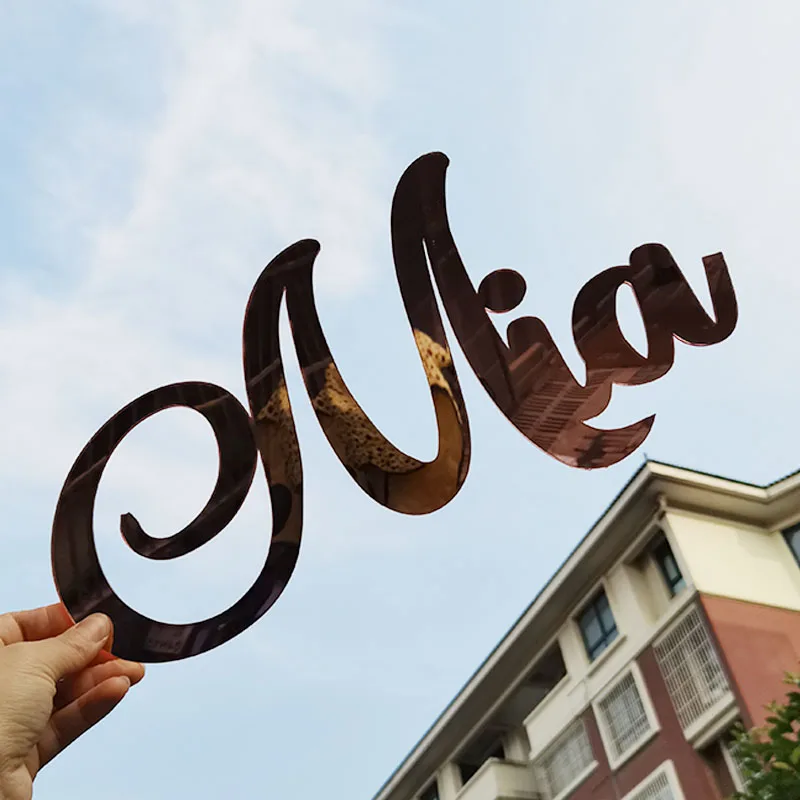 Mirror Rose Gold Acrylic Baby Name Sign Personalized Wedding Name Sign Birthday Party Decor Baby Shower Backdrop