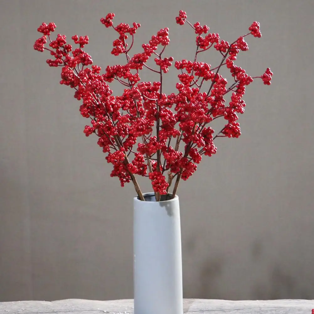 Red Berry Branch Holly Fake Fruit Lifelike No-fading Artificial Flower Christmas New Year Home Decor cherry Xmas Decoration 2019 | Дом и сад