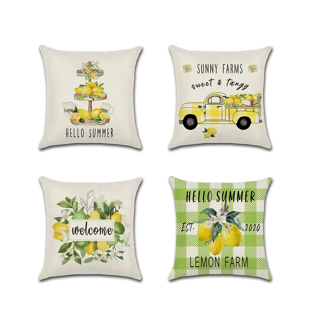 

Summer New Lemon Truck Pillows Sofa Cushion Cover Decorative Pillows Flowers Linen Throw Pillows Home Decor Pillow