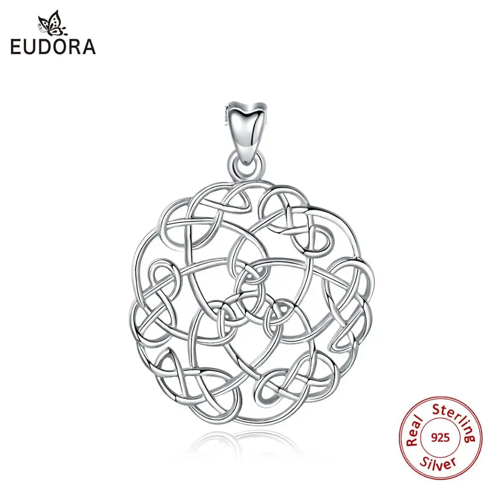 only pendant EUDORA Стерлинговое серебро кулон цветок жизни кельтский узел ожерелье элегантные женские ювелирные изделия с бесплатной коробкой подарок на день рождения CYD496 - Окраска металла: only pendant