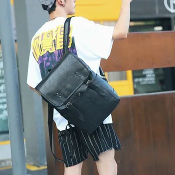 

Casual Men's Backpack College Style Backpack Korean Large Capacity High Quality PU Fashion Travel Computer Backpack
