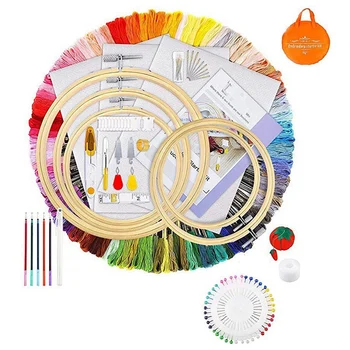 

100 Colors Skeins Embroidery Pen Needle Set Thread Punch Stitching Knitting Kit Women Mom DIY Sewing Accessories