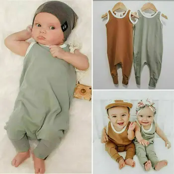 

CANIS Summer Newborn Baby Boy Girl Sleeveless Solid Color Cotton Romper Jumpsuit One-Piece Clothes