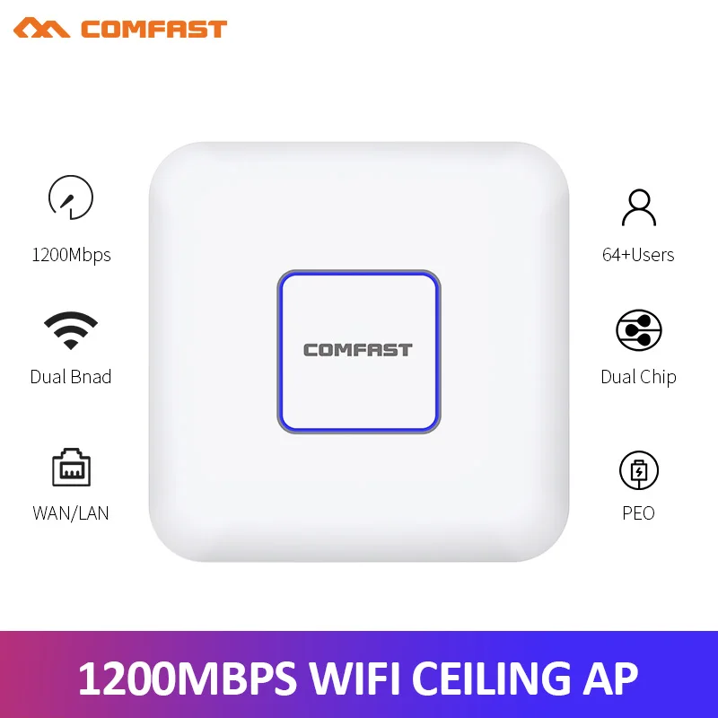 

1200Mbps 2.4G/5.8G Dual Band 802.11AC Indoor Ceiling Mount Access Point Wifi Repeater Router AP Home Hotel 80MW Management