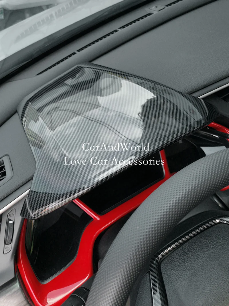 Console Armrest Box Panel Cover Trim Red Carbon Fiber For Honda Civic 2016-2021