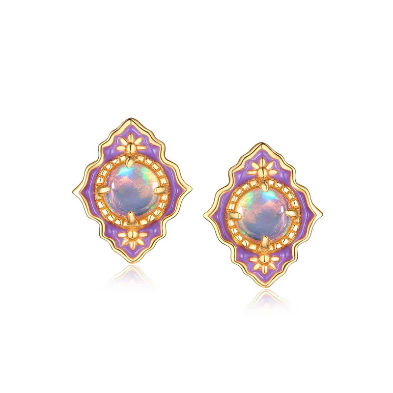 

Exotic 925 Sterling Silver Genuine Opal Enamel Stud Pierced Earrings for Women Fancy Gemstone Sticks Fine Jewelry Gift Party