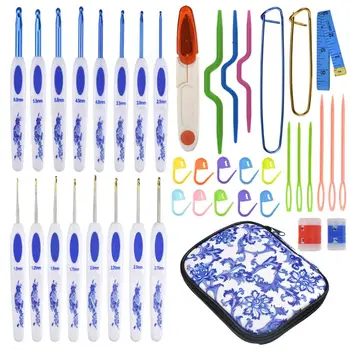 

42pcs/set Crochet Hooks Set Blue and White Porcelain Handle Aluminium Needles