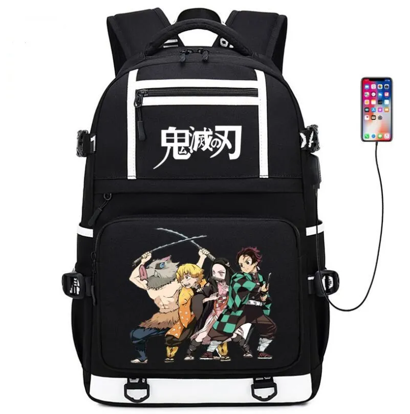 

Japanese Anime Demon Slayer: Kimetsu no Yaiba Bookbag School Bags Canvas USB Laptop Backpack Cartoon Travel Backpack Rugzak
