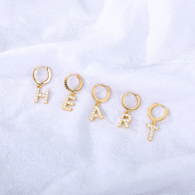Initial Letter 1PC 26 English Letters Zircon Piercing Earring for Women Alphabet Ear Buckle Creative Earrings Cartilage Jewelry