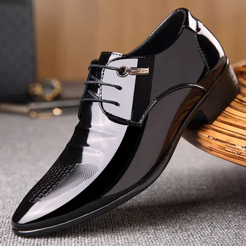 

Men Dress Shoes Male Business Patent Leather Casual Shoes Luxury Brand Mens Oxford Shoes Man Formal Wedding Office Shoes