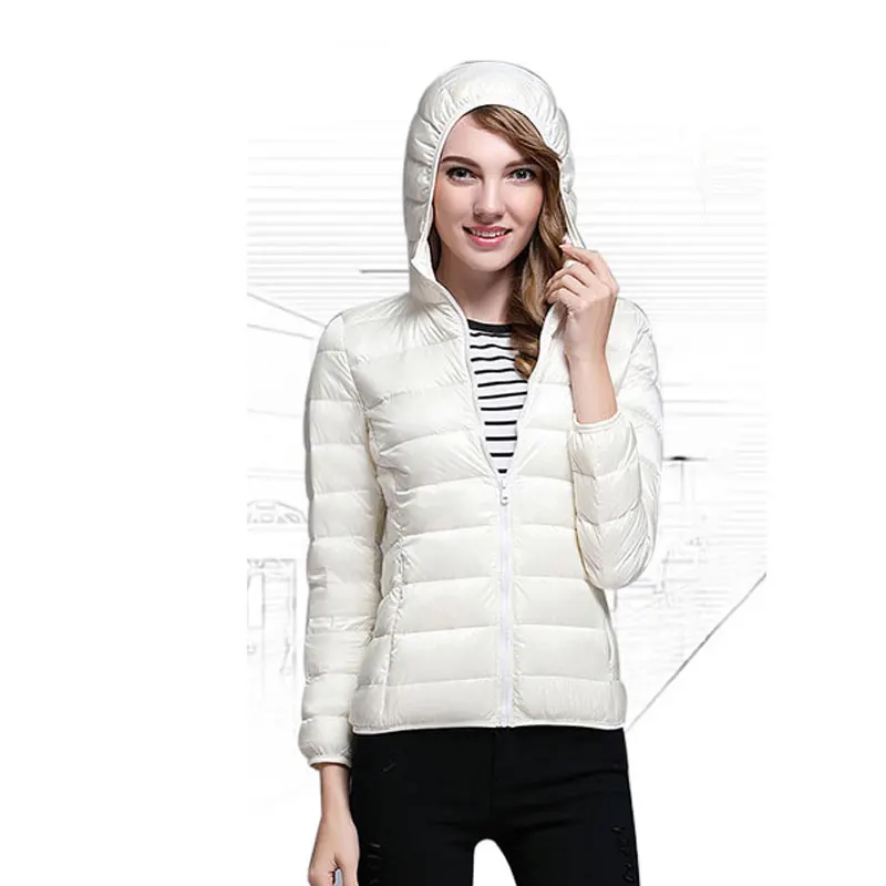 white with hat ZOGAA Winter Women Padded Warm Coat Ladies Ultra Light Duck Down Padded Outwear Female Hooded Short Slim Solid Overcoat HOT - Цвет: white with hat