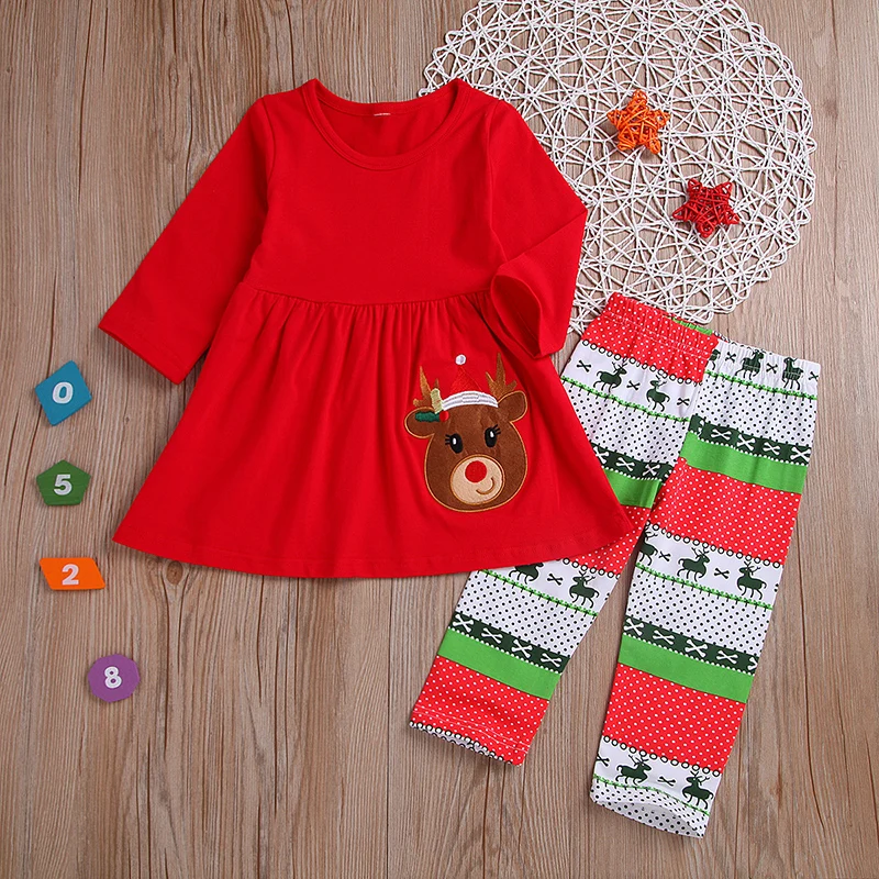 

Baby Girls Clothing Set Long Sleeve Dress Pants Xmas Merry Chiristmas Autumn Winter Toddler Girls Outfits Santa Claus Clothes