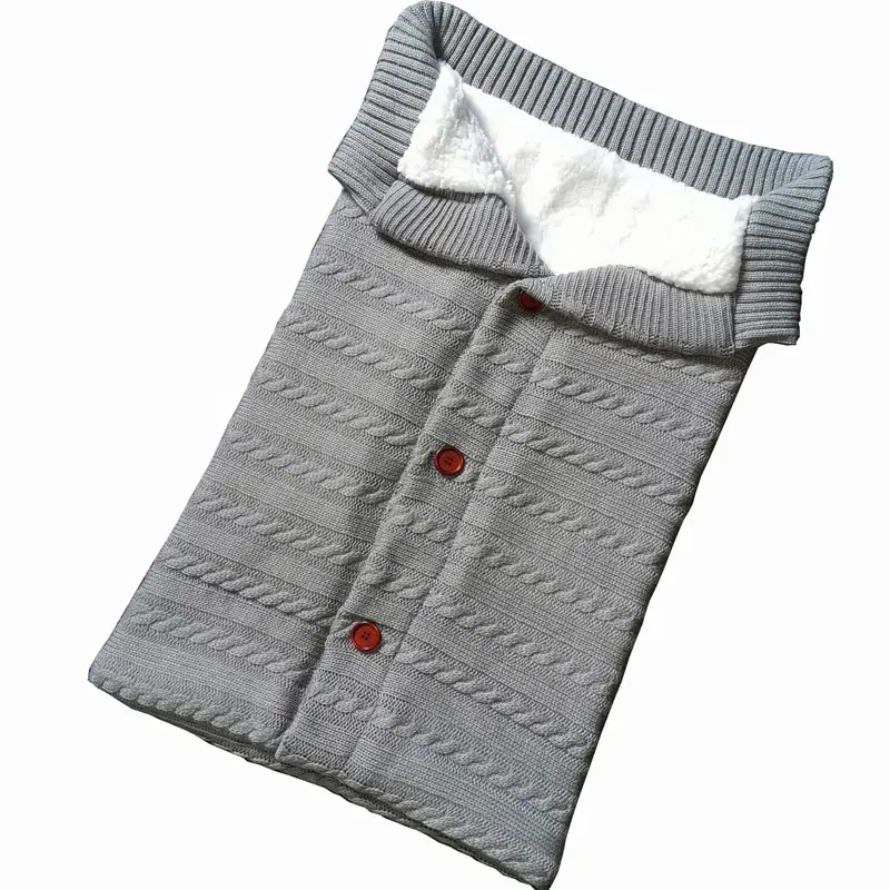 SD420-gray Зимние теплые спальные мешки для новорожденных, вязаные пеленки с пуговицами для завёртывания для пеленания, коляска, обертывание, одеяло для сна, сумки - Цвет: SD420-gray