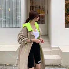 Южная Корея Dongdaemun Популярная мода славный короткий рост длинный плащ с капюшоном