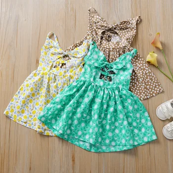 

pretty princess sleeveless print dot bow dresses toddler kids baby girl Backless dress child clothing clothes 9M-4Y