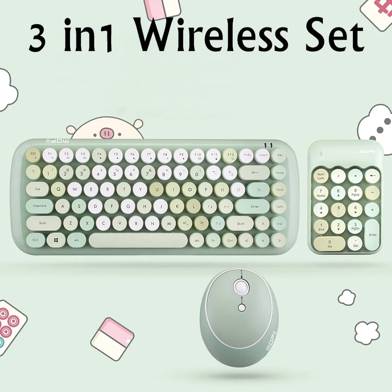 

Notebook Office 3 in 1 Mini 2.4G Wireless Keyboard,Mouse and Number Pad Round Punk Mini Wireless Keyboard and Mouse Set