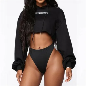 

Women Autumn Long Sleeves Hoodie New Letter Printed Short Sweatshirt Female Fashionable Loose Sports Pullover Tops Wear Fall Hot