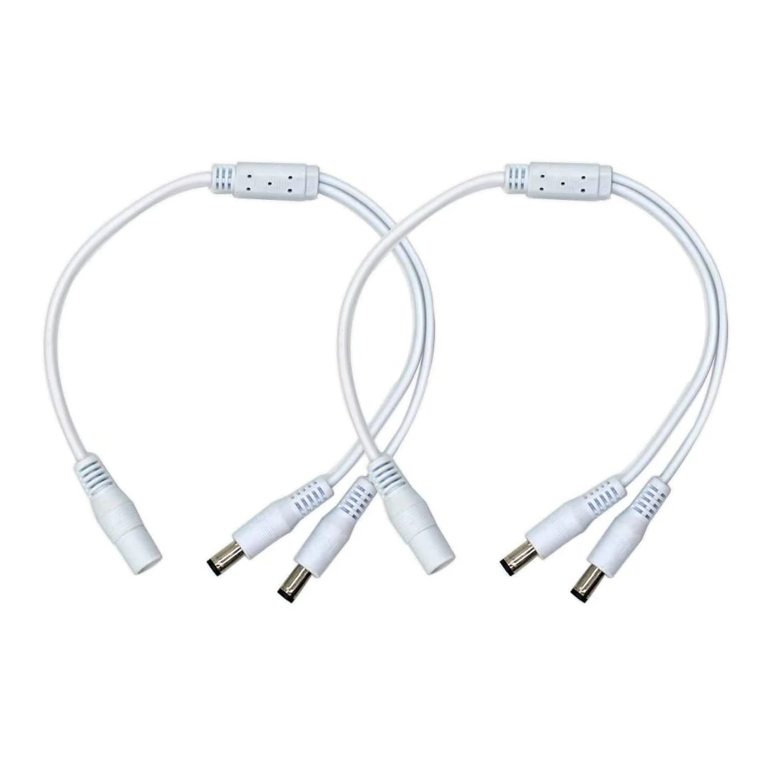 2Pack White 1 female to 2 male Way DC Power Splitter Cable Barrel Plug 5.5x2.1mm for CCTV Cameras LED Light Strip and more