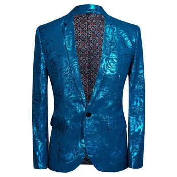 

2020 Trendy Men's Blue Rose Print Formal Suit Two-Piece Retro Trendy Party Groomsmen's Wear