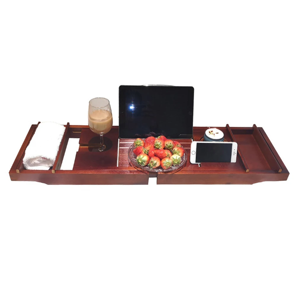 Extendable Bamboo Bathtub Tray Caddy Spa Bath Organizer Rack Bath Tray Bathroom Book Wine Tablet Holder Reading Shelf